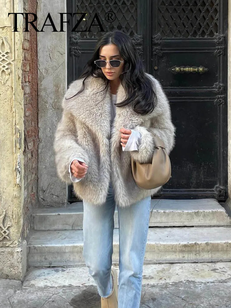 AliExpress Other TRAF Woman's Cropped Faux Fur Jacket