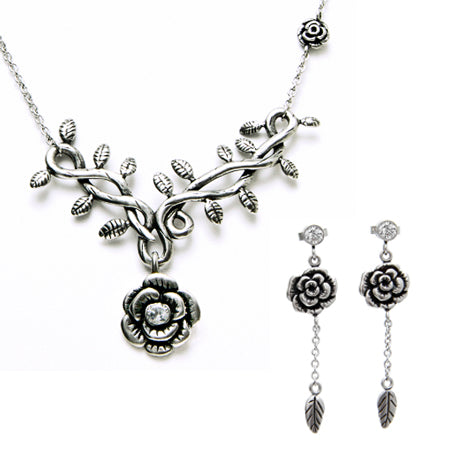 Blue Asteria Jewelry & Watches Wild Hibiscus Rose Necklace & Earrings Set