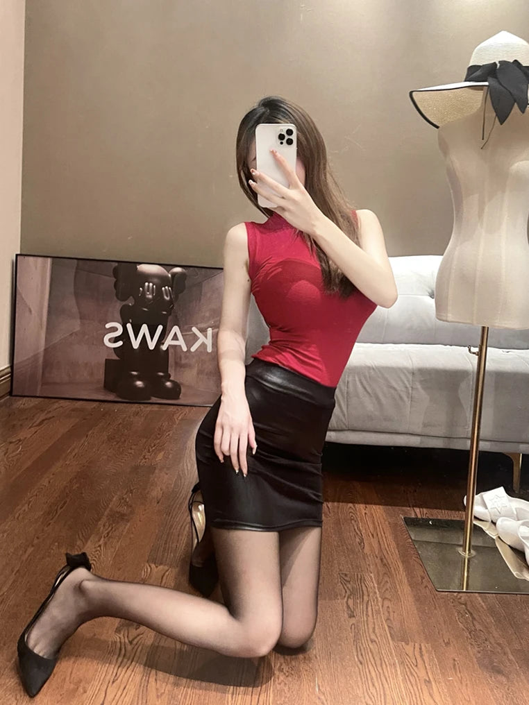 AliExpress Other WOMENGAGA High Waisted Matte Leather Mini Skirt