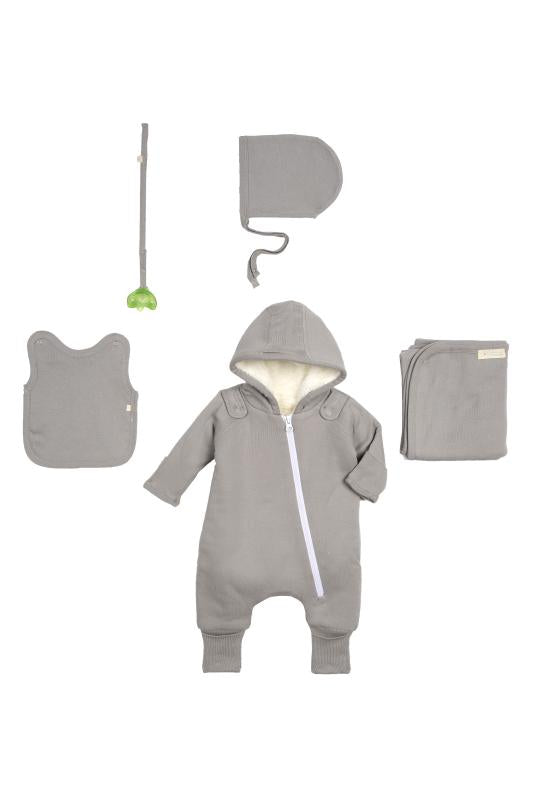 Fuchsia Milo Baby Clothing Smart Cuddly Jumpsuit + Bib - Gray