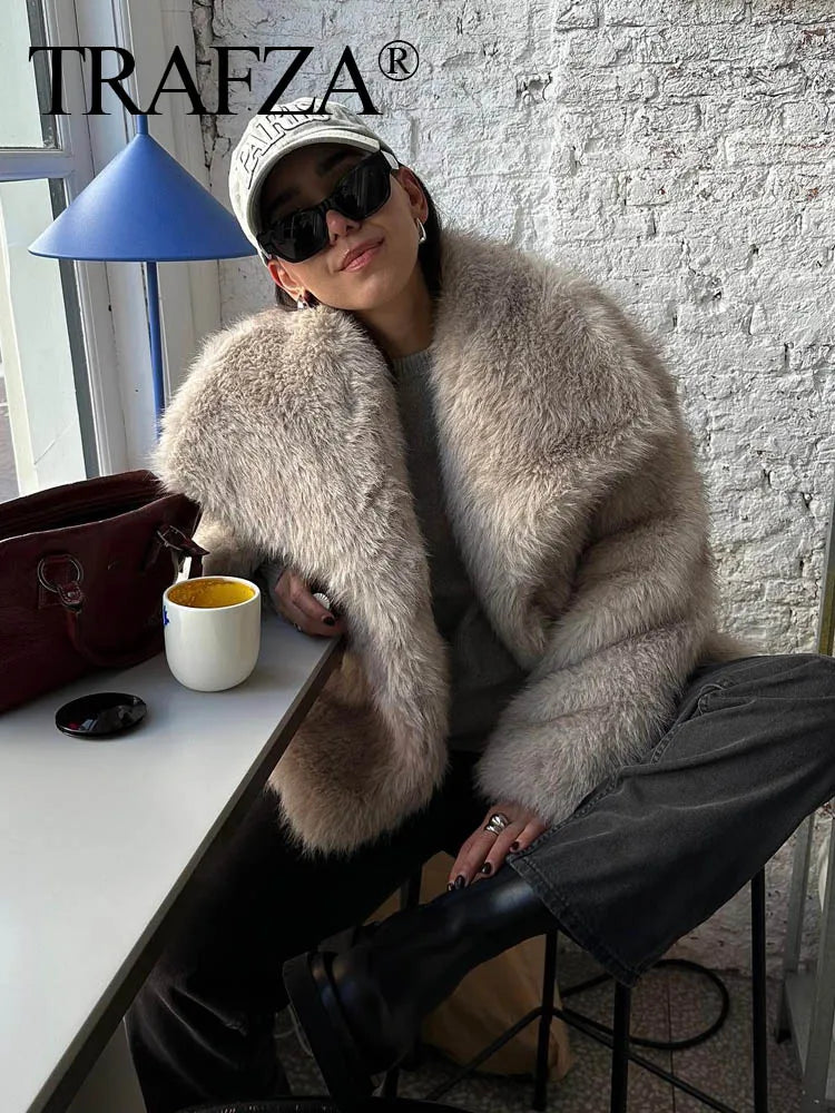 AliExpress Other TRAF Woman's Cropped Faux Fur Jacket