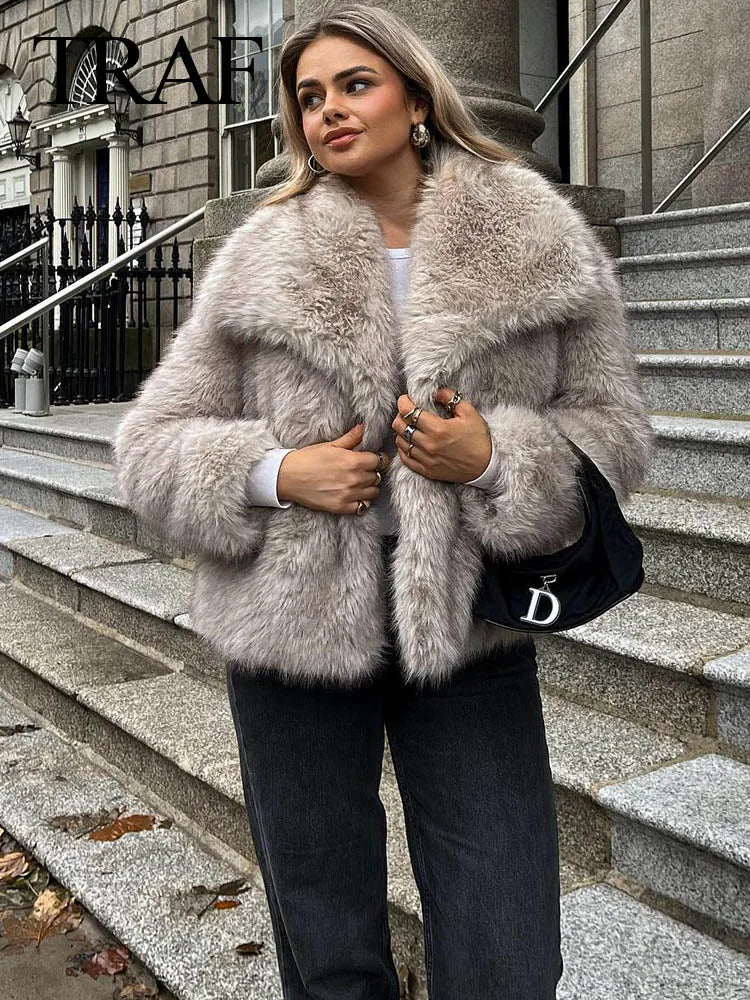 AliExpress Other TRAF Woman's Cropped Faux Fur Jacket