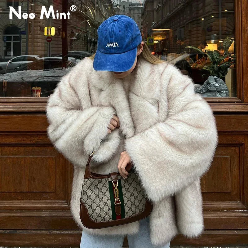 AliExpress Jackets & Coats Neo Mint Woman's Oversized Gradient Fur Coat