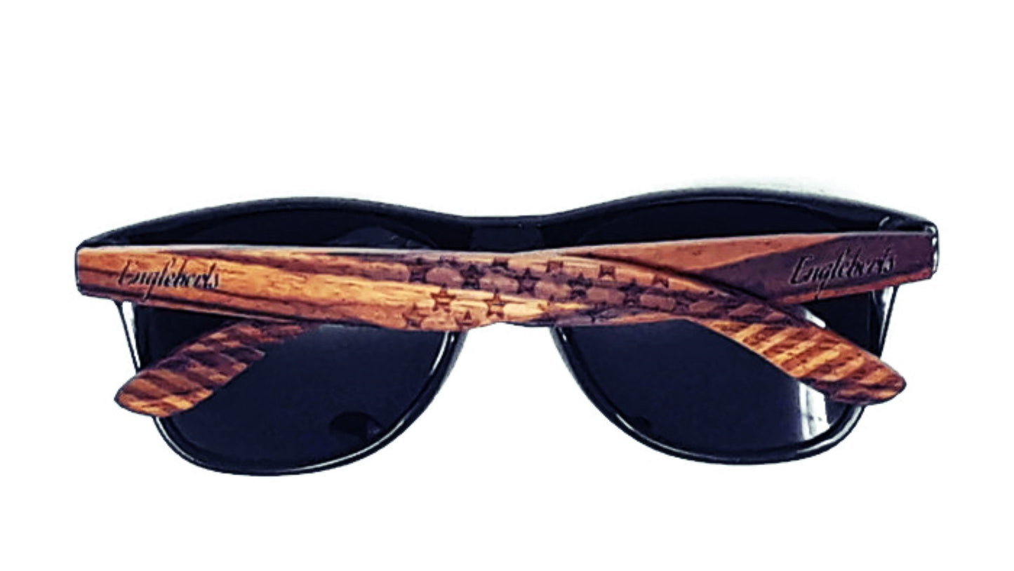 Purple Ariadne Sunglasses Zebrawood Sunglasses, Stars and Bars With Wooden Case, Polarized,