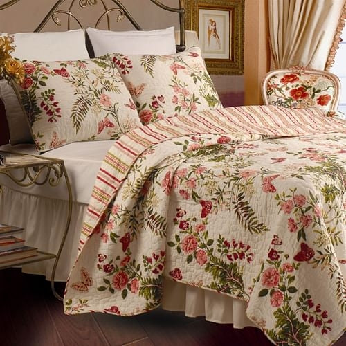 Yellow Crius Other Twin size 100% Cotton Quilt Set with Sham in Pink Floral Butterfly