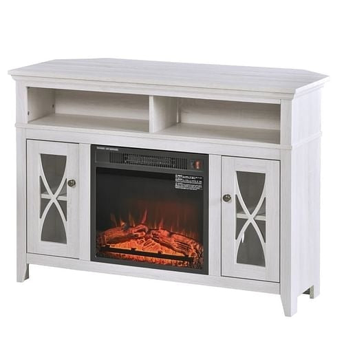 Yellow Crius Other Rustic White Electric Fireplace Mantel TV Stand w/ Adjustable Shelves