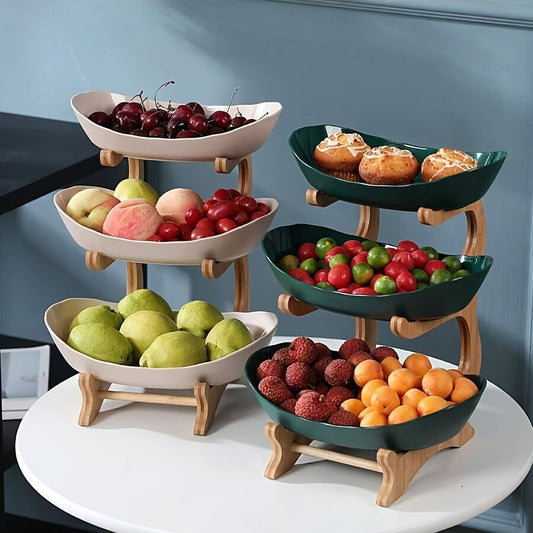 Champagne Apollo Home & Garden MultiLayer Bamboo Fruit Basket Snack Tray Set