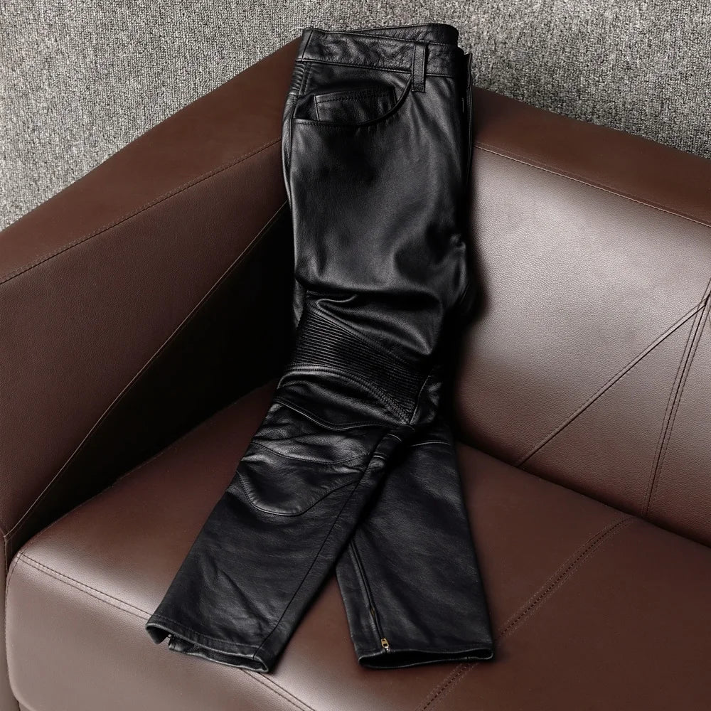 Next Level Fly Men's Slim Fit Leather Biker Jeans