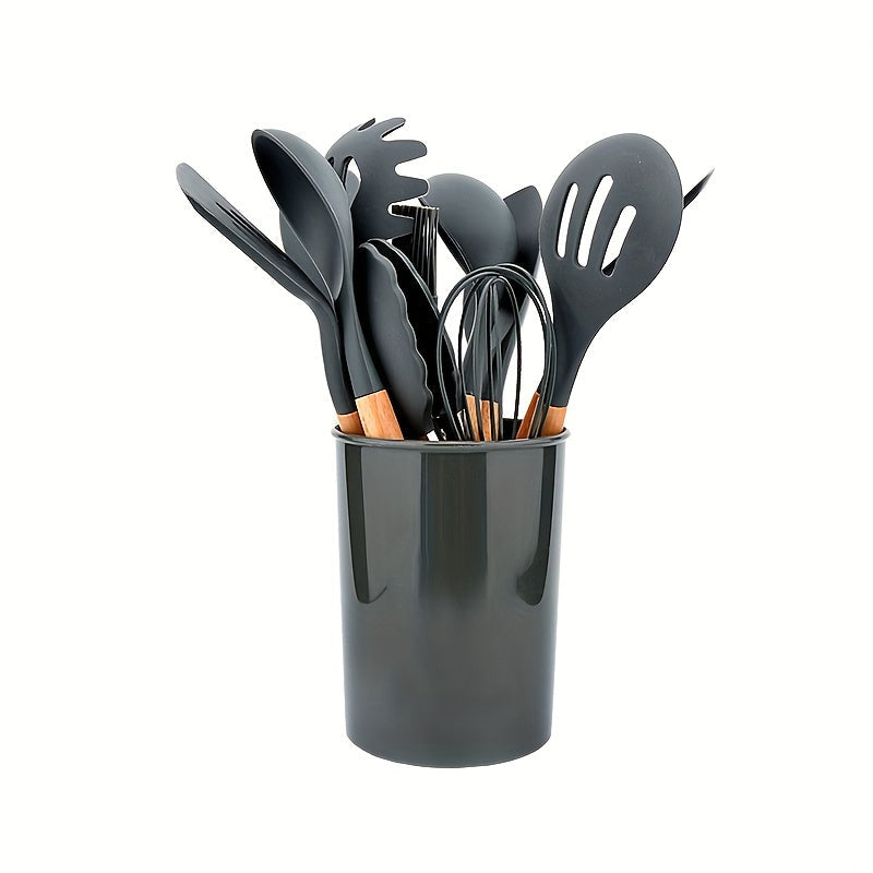 Champagne Apollo Home & Garden 12Piece Grey Silicone Kitchen Utensil Set with Holder