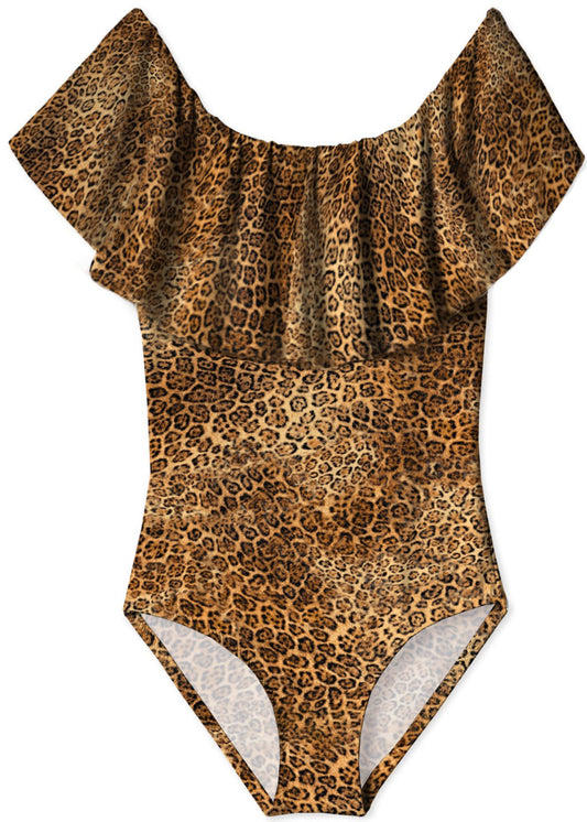 Ivory Trillium Kid's Clothing Cheetah Ruffle Bathing Suit