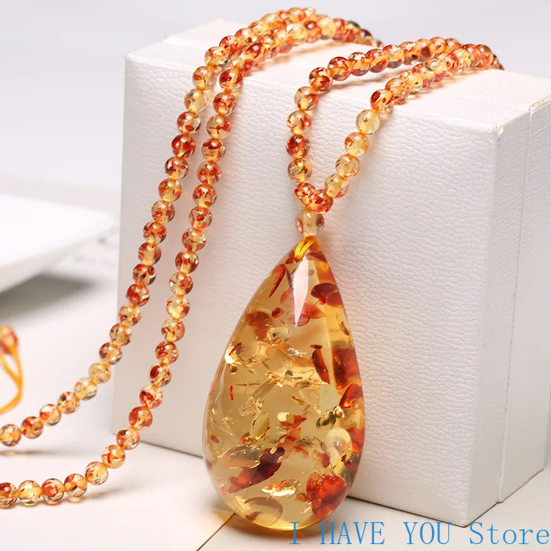 Next Level Fly Women's Baltic Flower Drops Pendant Natural Amber Beeswax Necklace