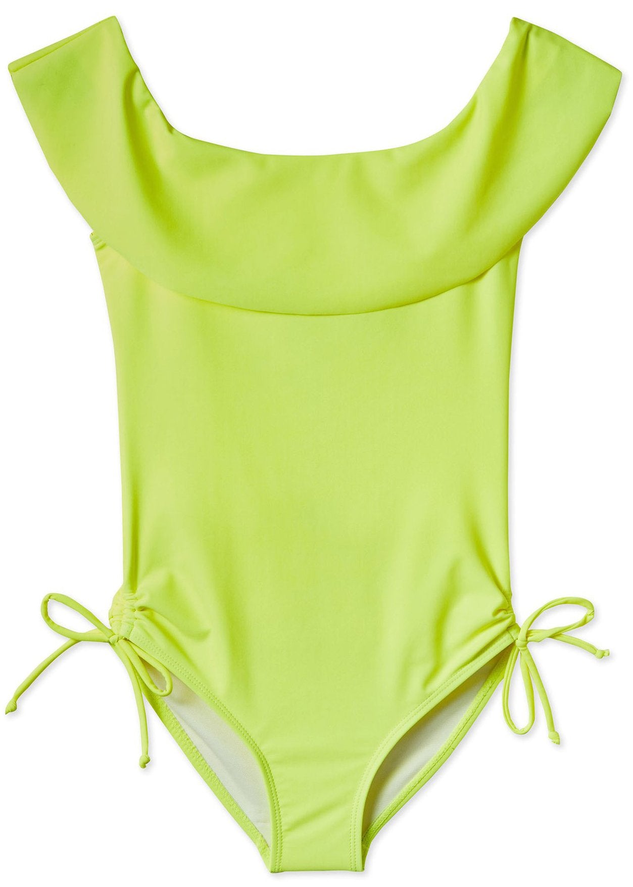 Ivory Trillium Kid's Clothing Neon Yellow Draped Swimsuit