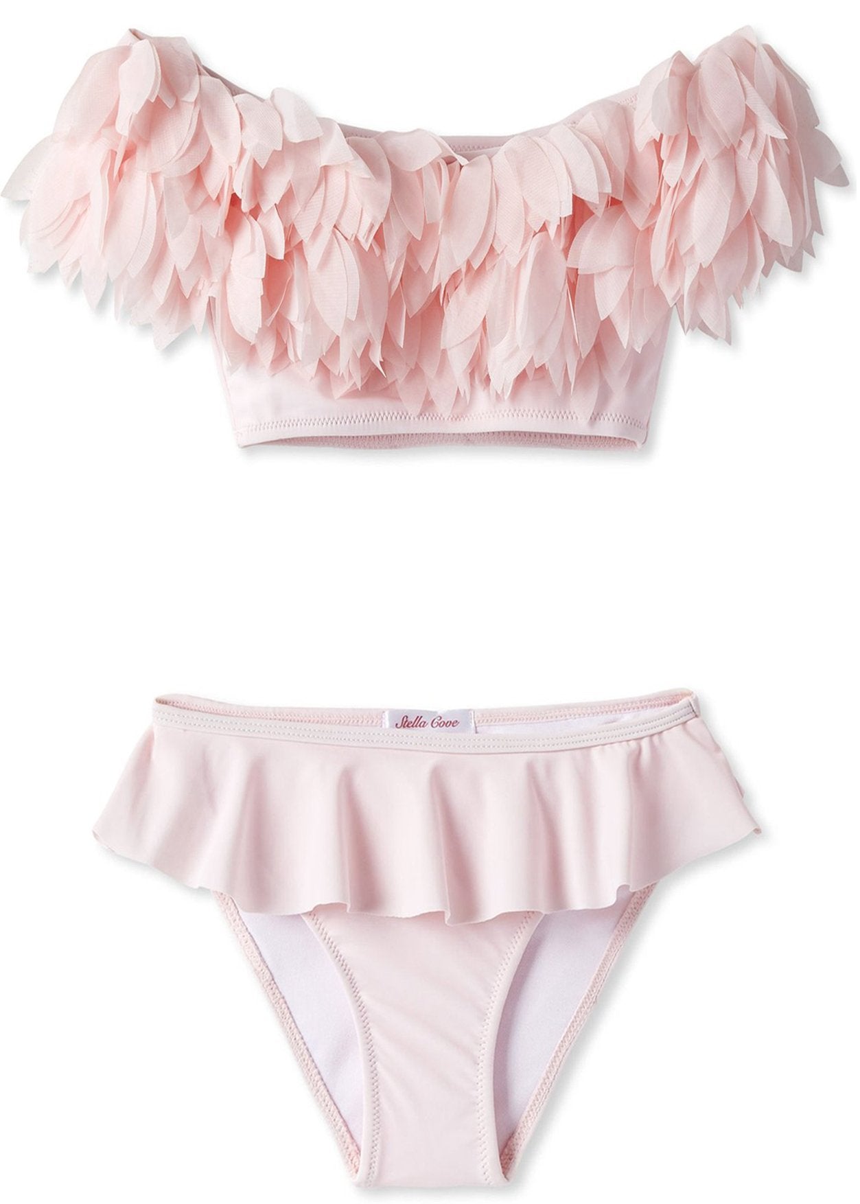 Ivory Trillium Kid's Clothing Pink Draped Bikini with Petals