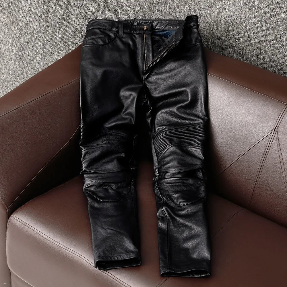 Next Level Fly Men's Slim Fit Leather Biker Jeans