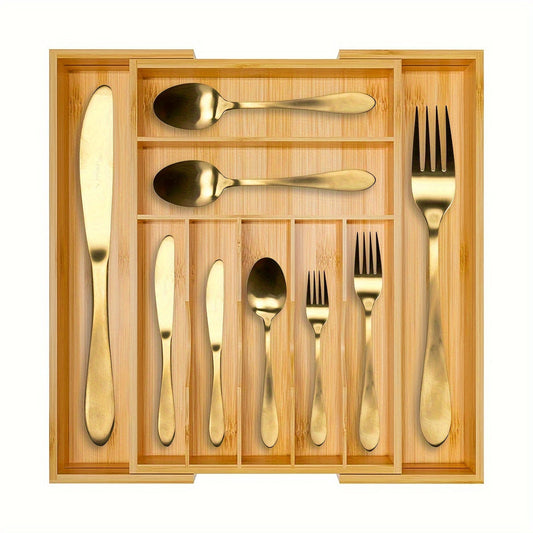 Champagne Apollo Home & Garden Bamboo Silverware Organizer - Expandable Kitchen Drawer and Cutlery