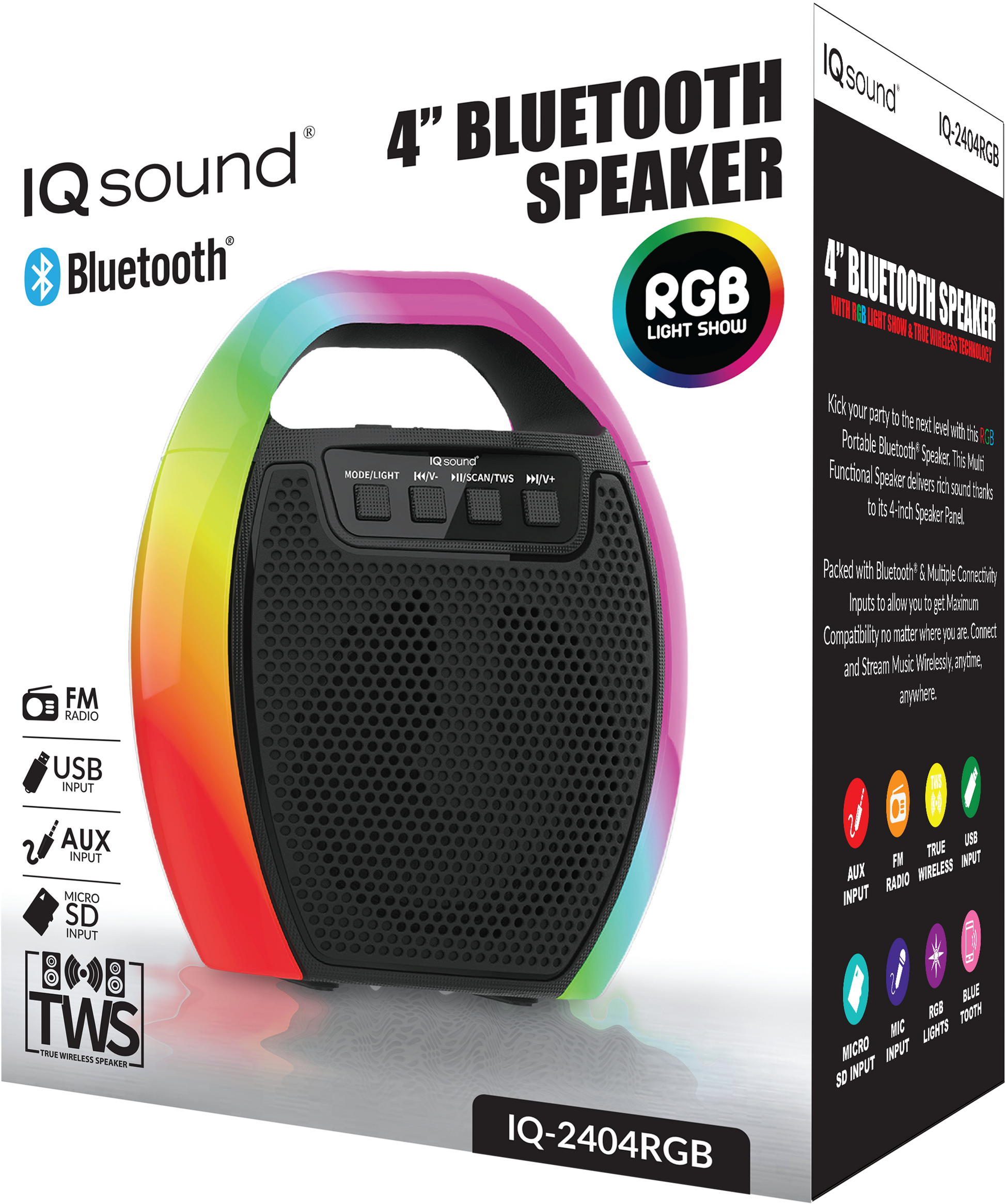 Sky Iapetus Audio & Video IQ Sound 4" Portable Bluetooth Speaker with RGB Handle & FM Radio