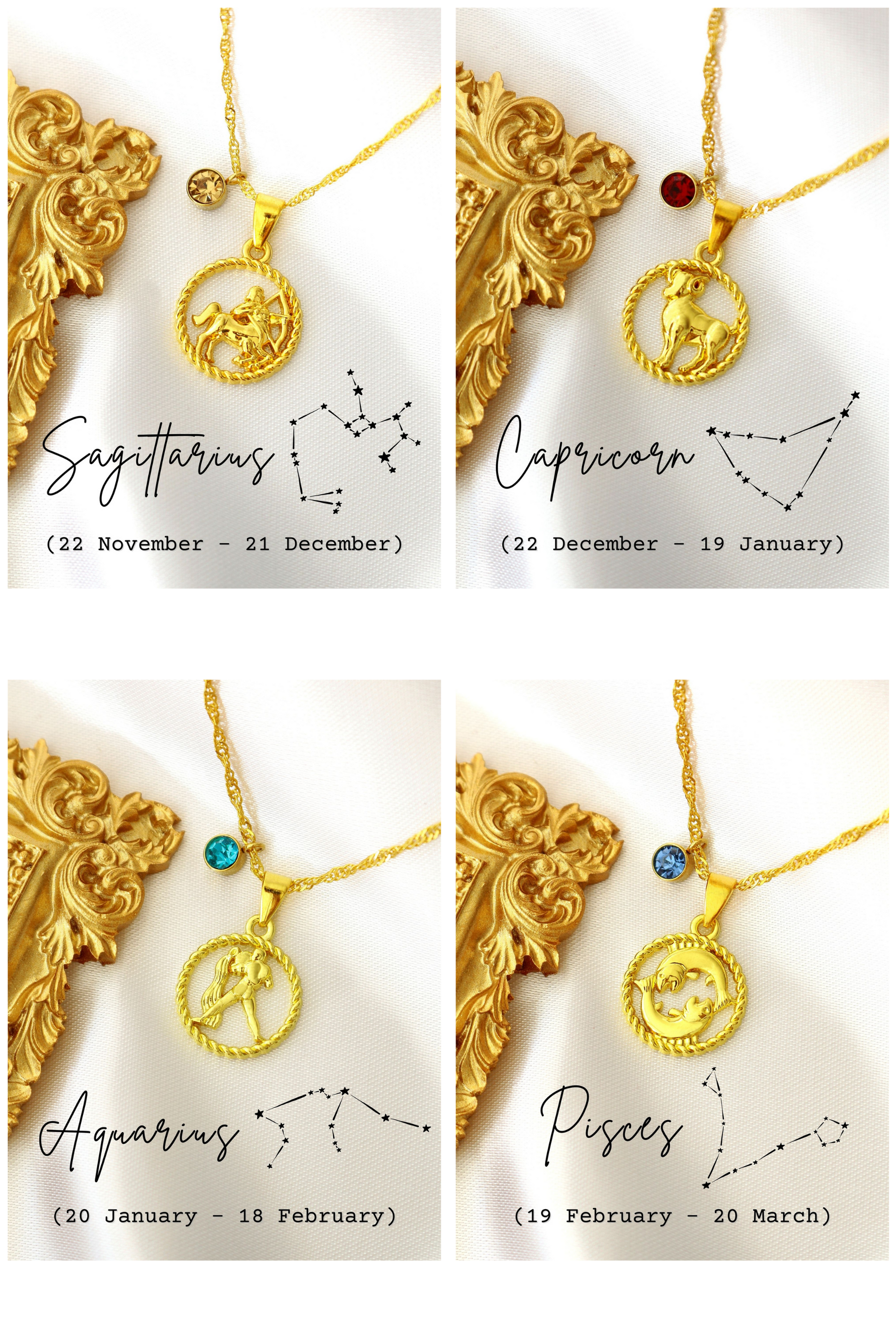 Ultramarine Birch Necklaces 18K Gold Zodiac Sign & Birthstone Necklace