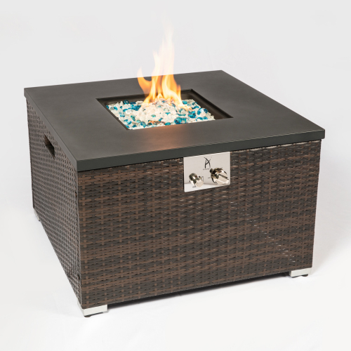 Teal Simba Home & Garden Outdoor Square Dark Brown Wicker Gas Fire Pit Table