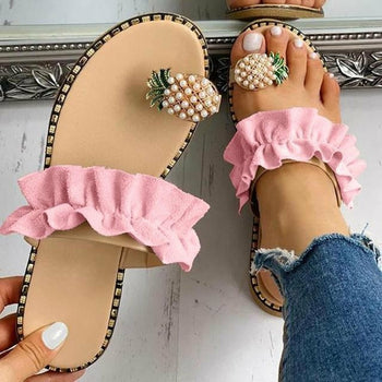 Silver Juneberry Sandals Woman's Pineapple Pearl Flat Toe Slippers