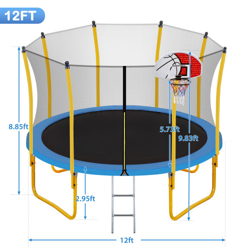 Teal Simba Equipment & Accessories 12FT Trampoline for Kids with Safety Enclosure Net & Basketball Hoop