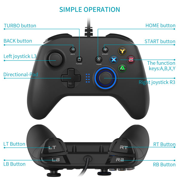 Teal Simba Tech Accessories Wired Gaming Controller Joystick Gamepad with Dual-Vibration