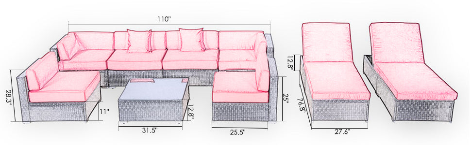 Taupe Shadow Furniture Outsunny 9pcs Garden Wicker Patio Sofa Set