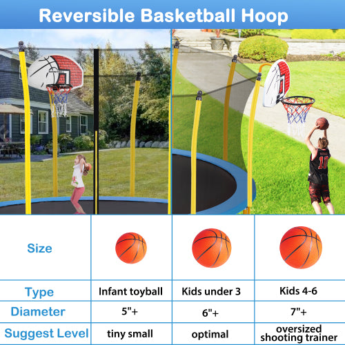 Teal Simba Equipment & Accessories 12FT Trampoline for Kids with Safety Enclosure Net & Basketball Hoop