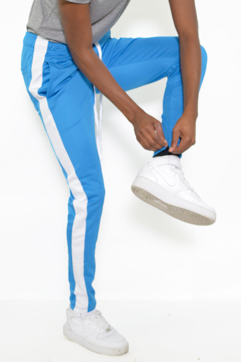 Lime Milo Men's Clothing Lime Milo Men's Baby Blue & White Slim Fit Track Pants