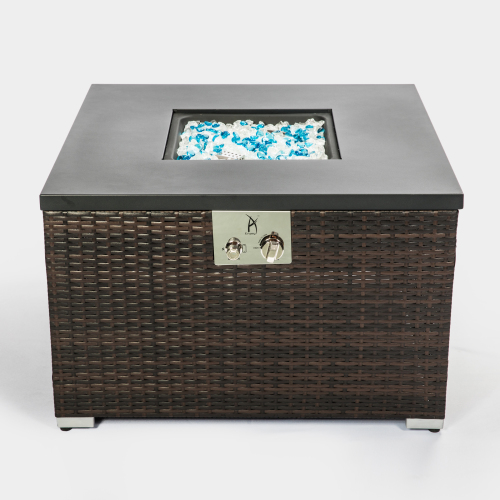 Teal Simba Home & Garden Outdoor Square Dark Brown Wicker Gas Fire Pit Table