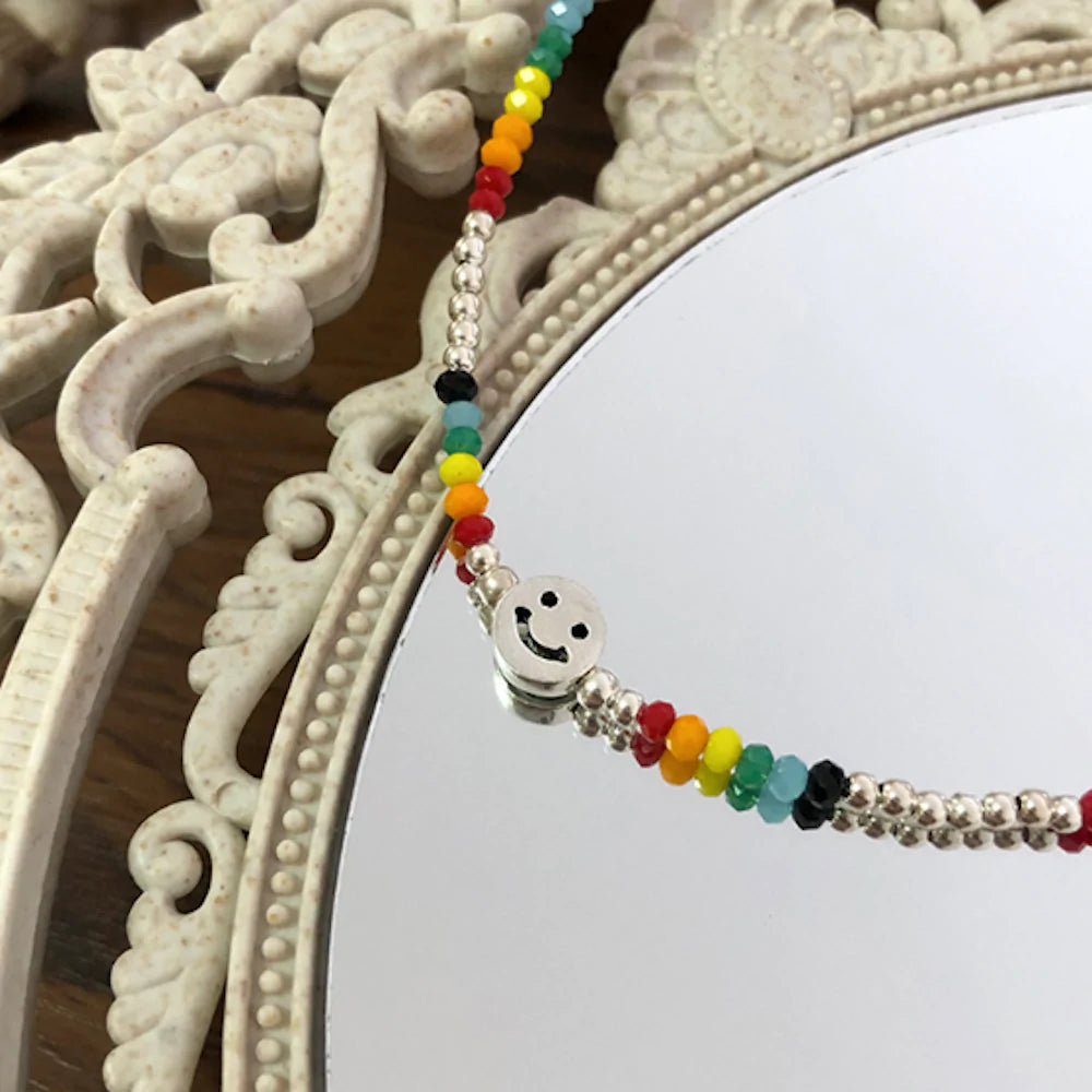 Yellow Pandora Necklaces Women's Colorful Beaded Necklace With Happy Face