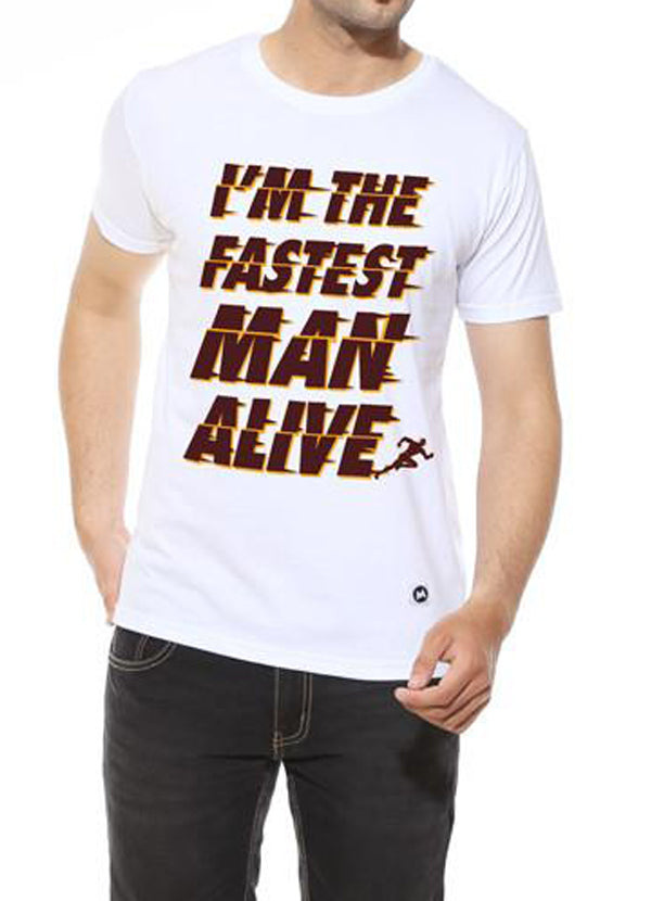 Scorpius T-shirts Scorpius Men's "Fastest Man" White Half Sleeved Graphic T Shirt