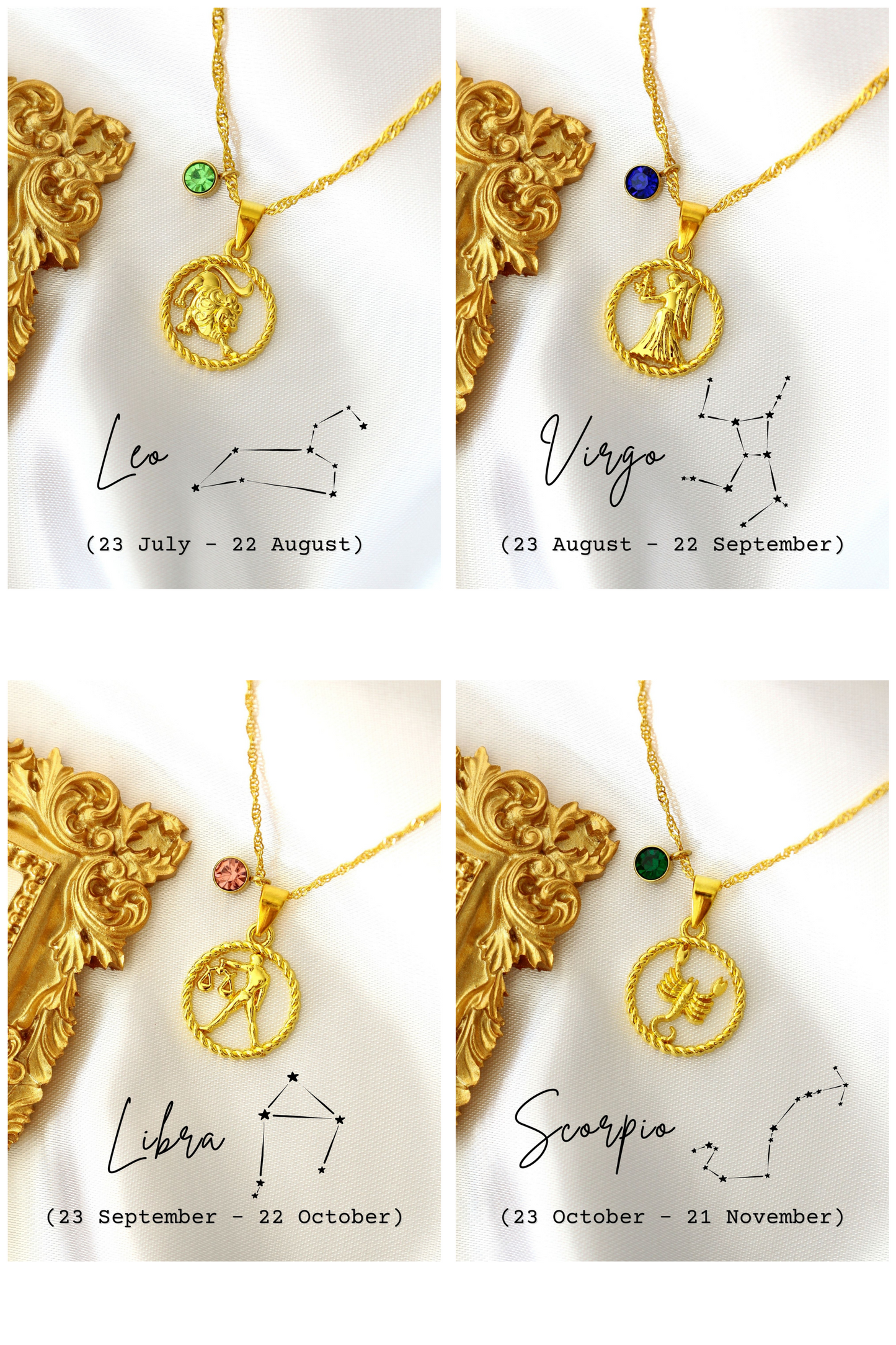 Ultramarine Birch Necklaces 18K Gold Zodiac Sign & Birthstone Necklace