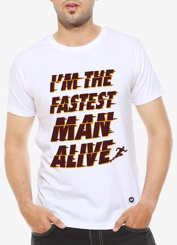 Scorpius T-shirts Scorpius Men's "Fastest Man" White Half Sleeved Graphic T Shirt