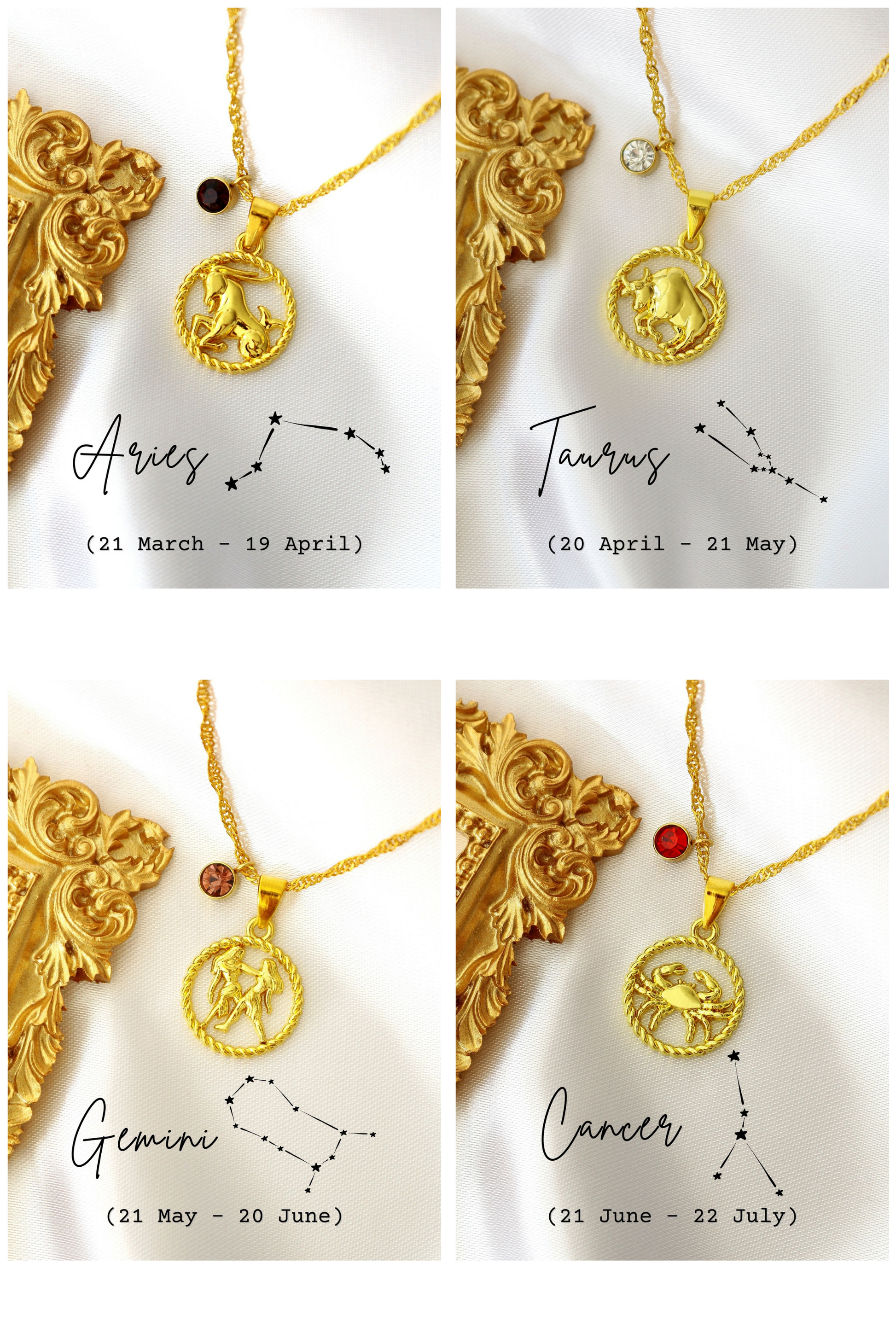 Ultramarine Birch Necklaces 18K Gold Zodiac Sign & Birthstone Necklace