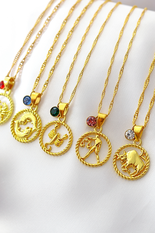 Ultramarine Birch Necklaces 18K Gold Zodiac Sign & Birthstone Necklace