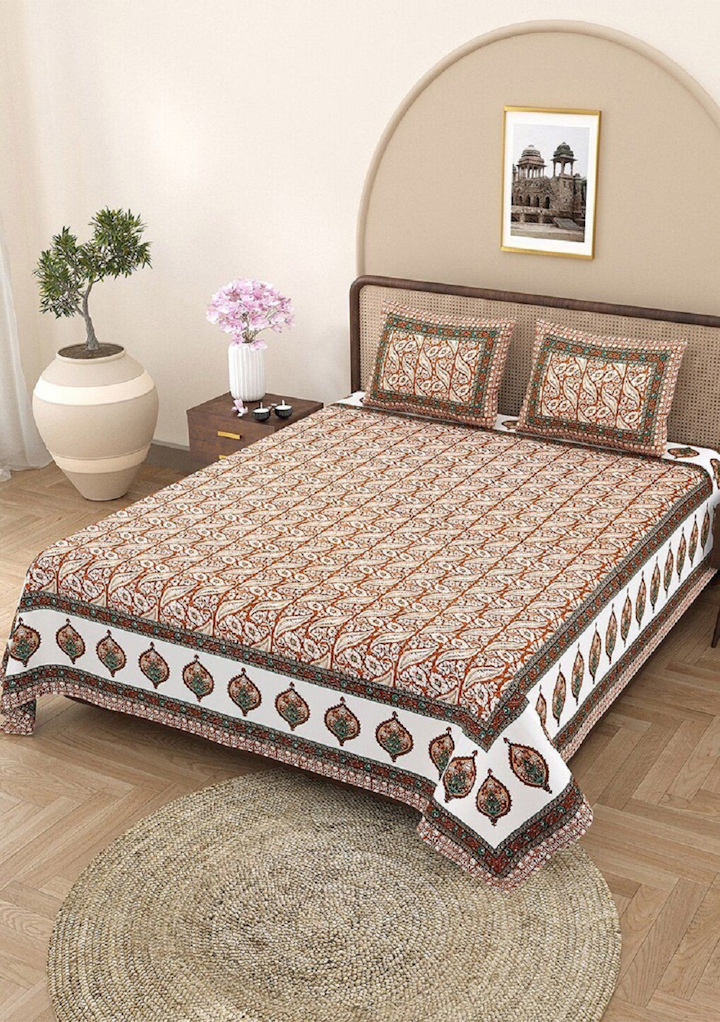 Byzantium Uranus Home & Garden Beautiful Pure Cotton King Size Bedsheet Set With 2 Pillow Covers