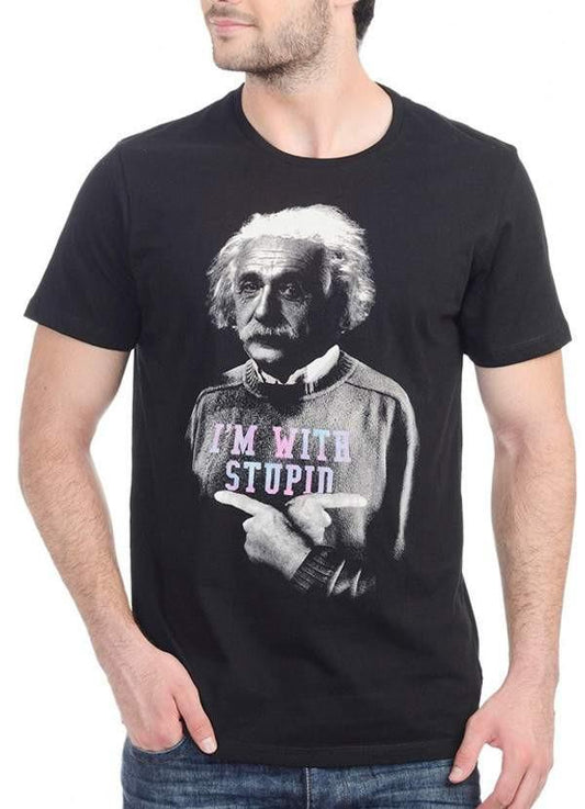 Scorpius T-shirts Scorpius Men's Einstein "I'm With Stupid" Black Half Sleeved T-Shirt