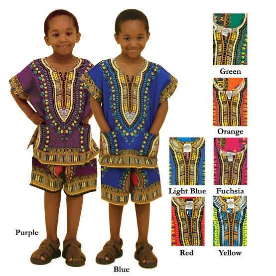 White Baobab T-shirts Children Dashiki Suit Set