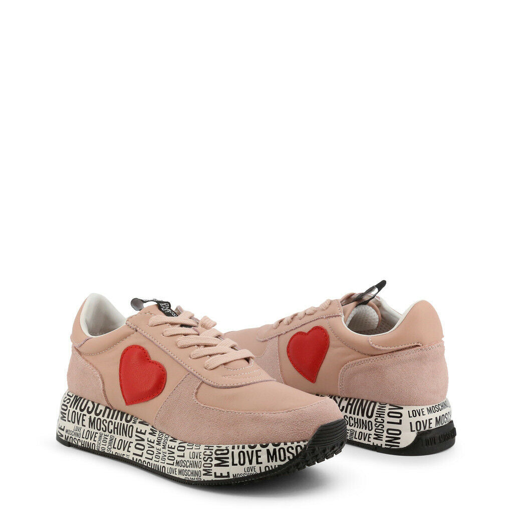 Burgundy Hera Footwear "Love Moschino" Pink Heart Sneakers