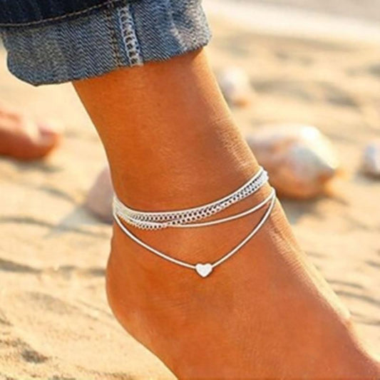 Peridot Jewelry & Watches Bohemian Silver Heart Multi Chain Anklet Ankle Bracelet