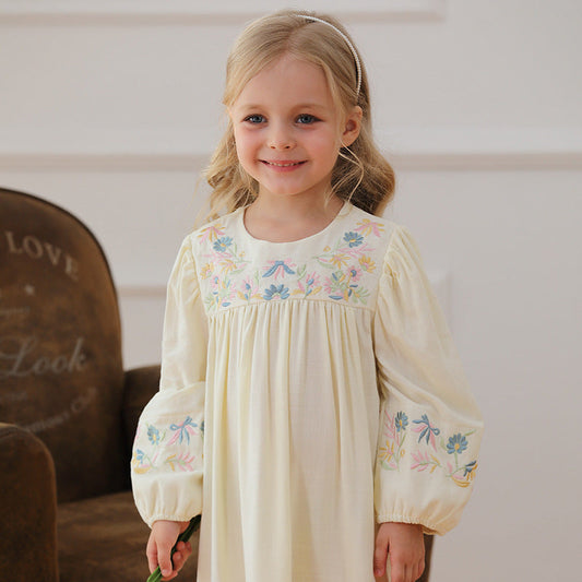 Chocolate Lily Kids & Babies Spring and Autumn Vintage Flowers Embroidered Long-sleeved Dress