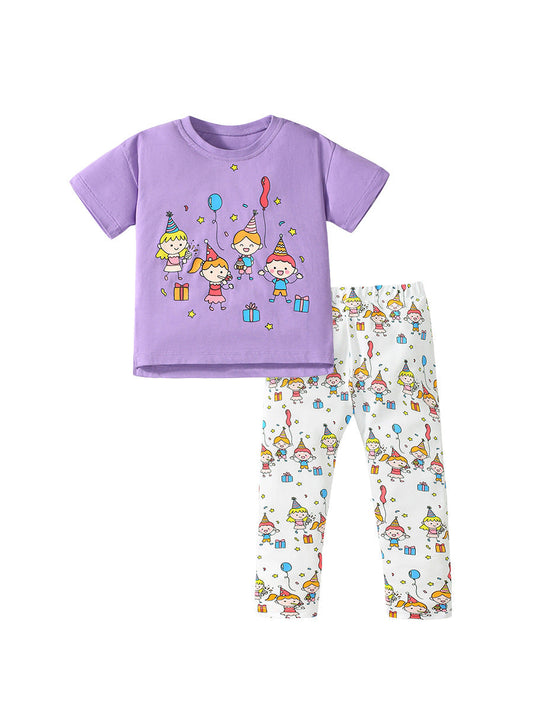 Chocolate Lily Kids & Babies Little Ladies Cartoon Pattern T-shirt and Pants 2-Piece Set