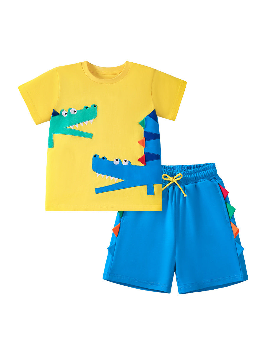 Chocolate Lily Kids & Babies Little Men's Crocodile Cartoon Pattern T-shirt and Shorts Set