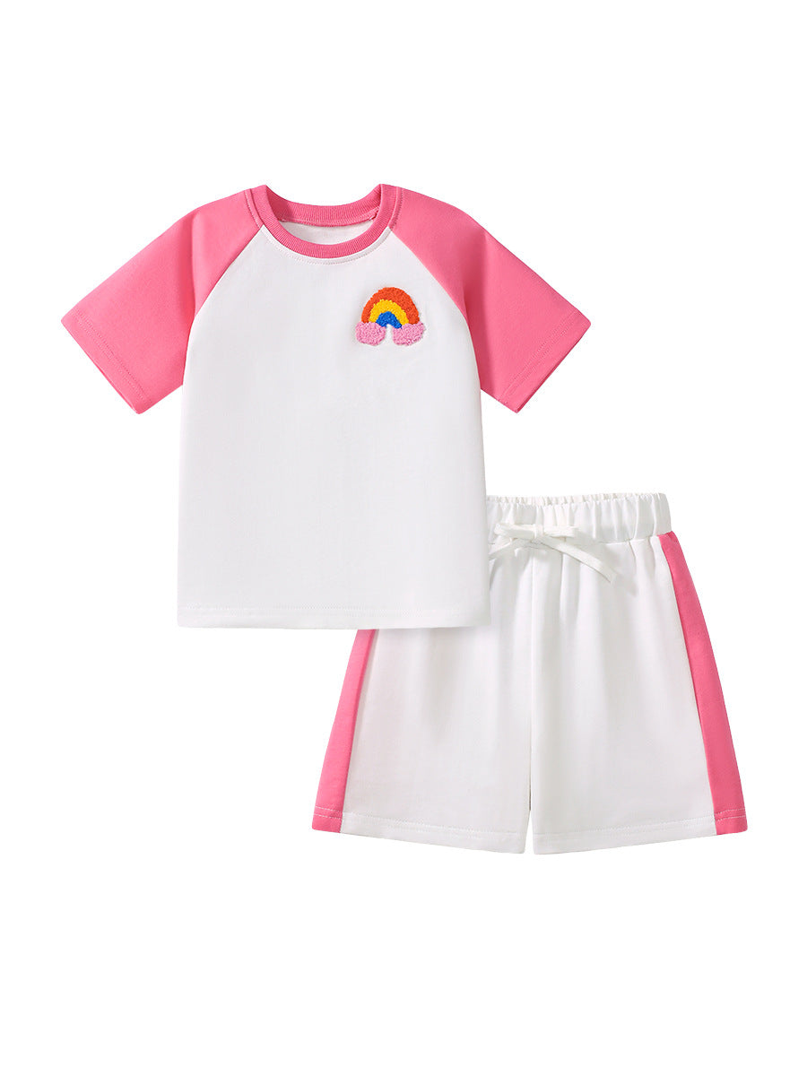 Chocolate Lily Kids & Babies Little Ladies Rainbow Cartoon Pattern T-shirt and Shorts Set