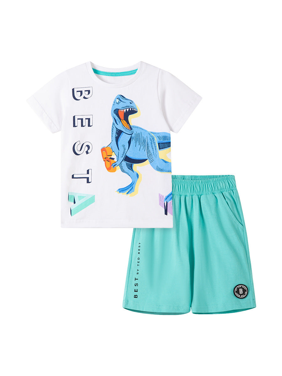 Chocolate Lily Kids & Babies Little Men Dinosaur Cartoon Pattern T-shirt and Shorts 2-Piece Set