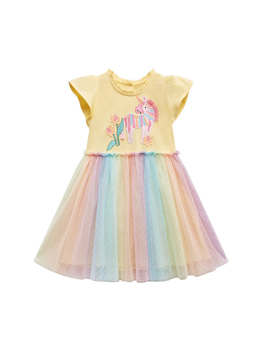 Chocolate Lily Kids & Babies Little Ladies Unicorn Pattern Crew Neck Short Sleeve Dresses