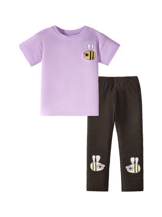 Chocolate Lily Kids & Babies Little Ladies Bees Cartoon Pattern T-shirt and Shorts Set