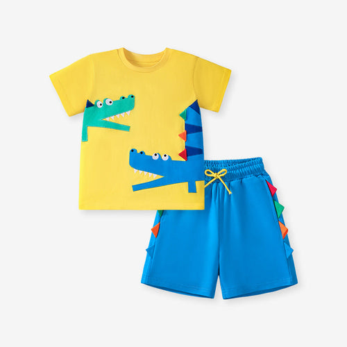 Chocolate Lily Kids & Babies Little Men's Crocodile Cartoon Pattern T-shirt and Shorts Set