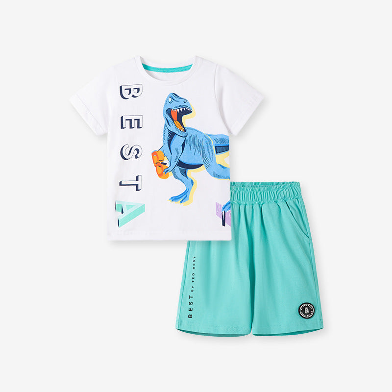 Chocolate Lily Kids & Babies Little Men Dinosaur Cartoon Pattern T-shirt and Shorts 2-Piece Set