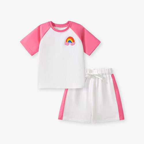 Chocolate Lily Kids & Babies Little Ladies Rainbow Cartoon Pattern T-shirt and Shorts Set